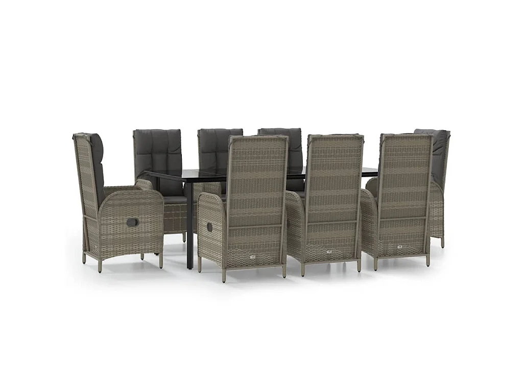 Ensemble à manger de jardin 9pcs et coussins noir et gris