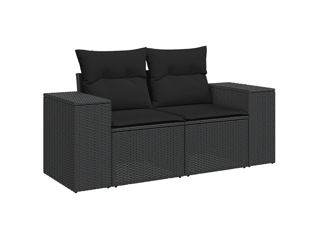 9-tlg. Garten-Sofagarnitur mit Kissen Schwarz Poly Rattan