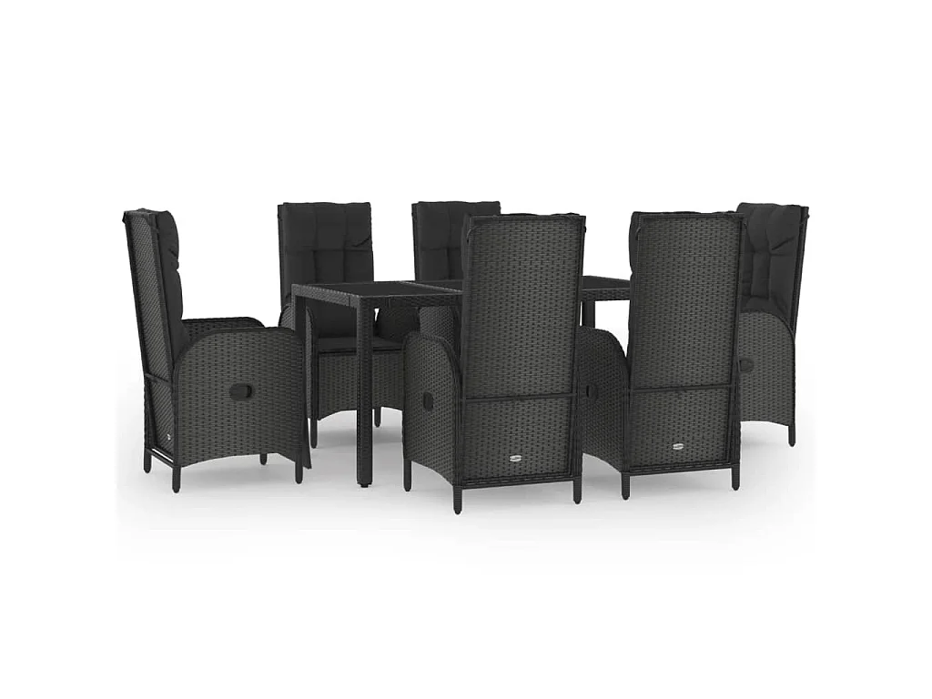 7-tlg. Garten-Essgruppe mit Kissen Schwarz Poly Rattan
