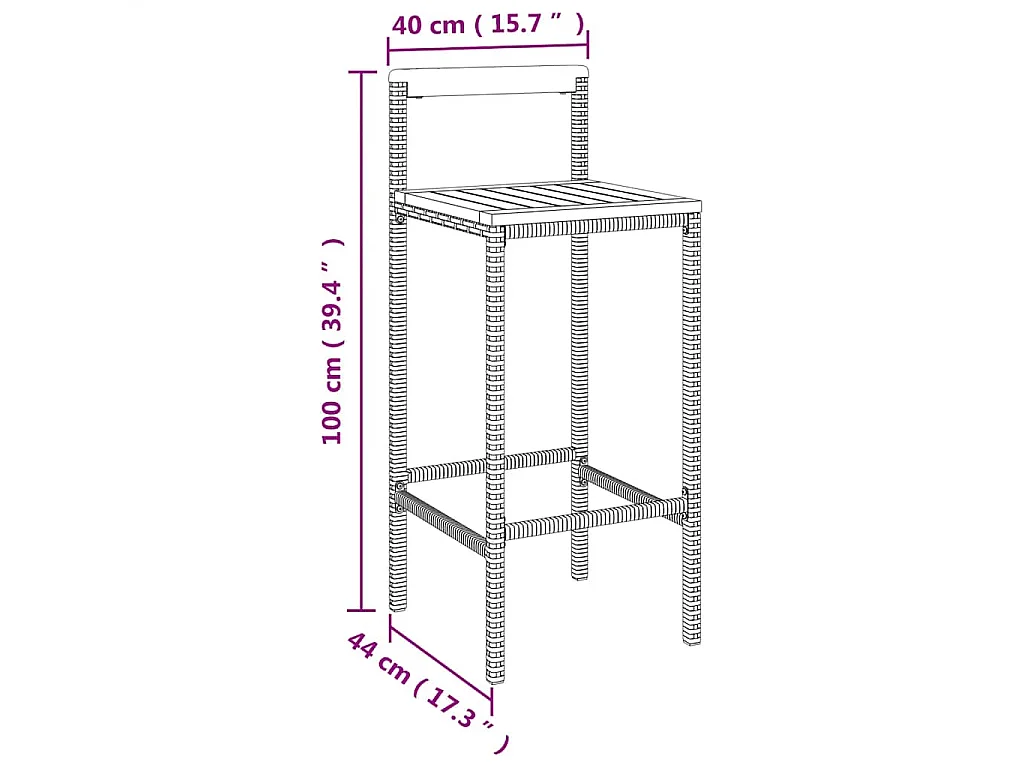 Set Bar Giardino 5 pz Nero Polyrattan e Legno Massello Acacia