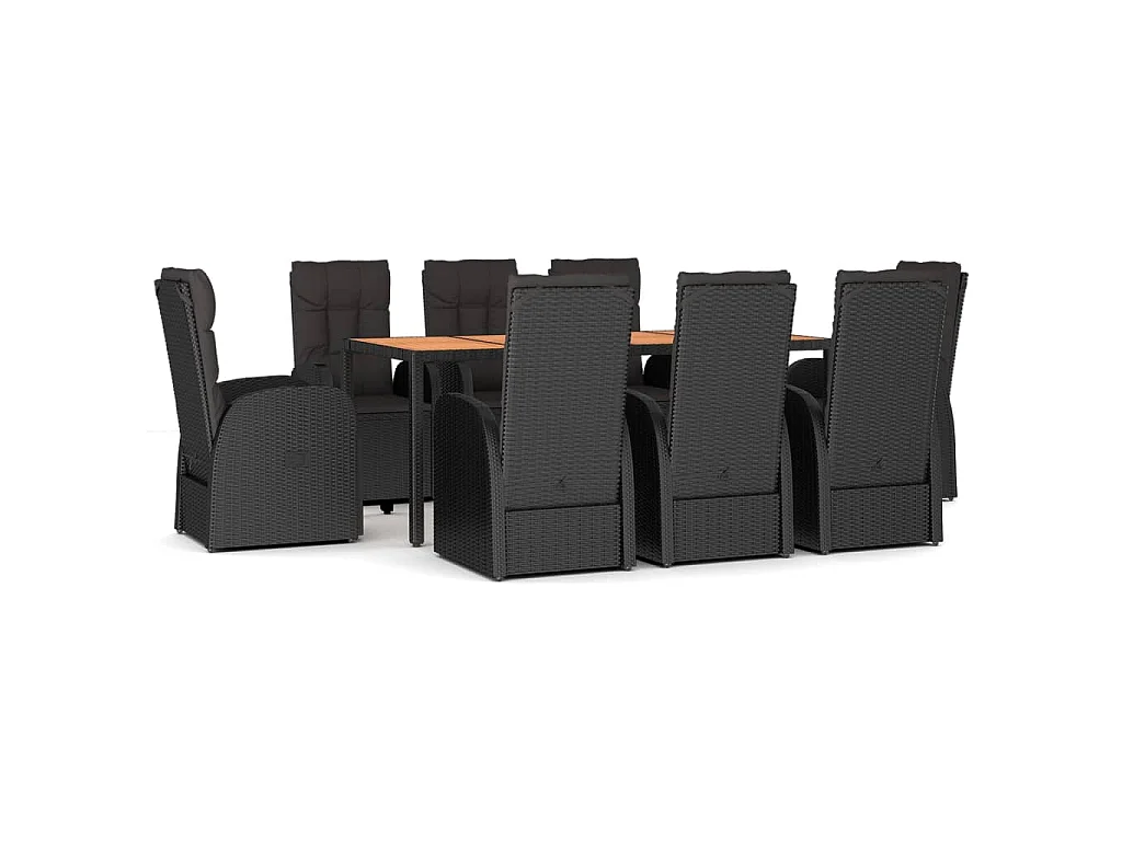Ensemble à manger de jardin 9pcs coussins noir résine tressée