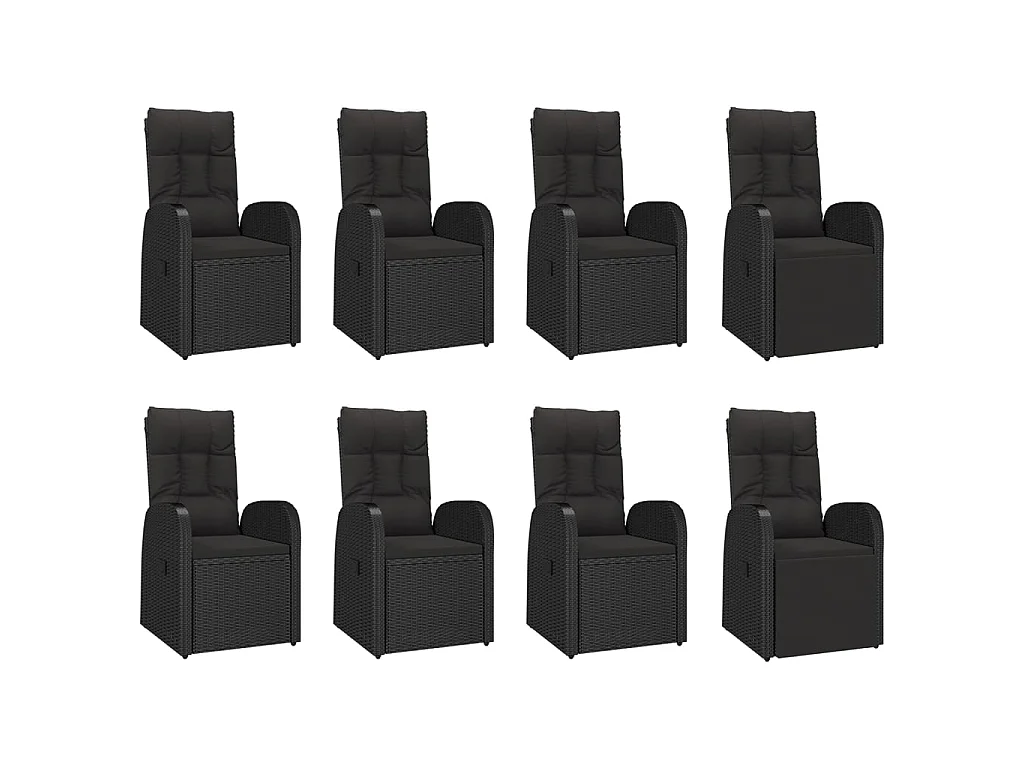 Ensemble à manger de jardin 9pcs coussins noir résine tressée