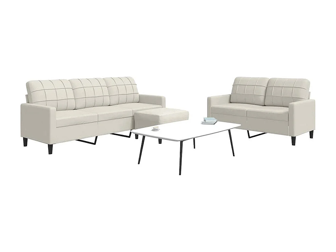 3-tlg. Sofagarnitur mit Kissen Creme Samt