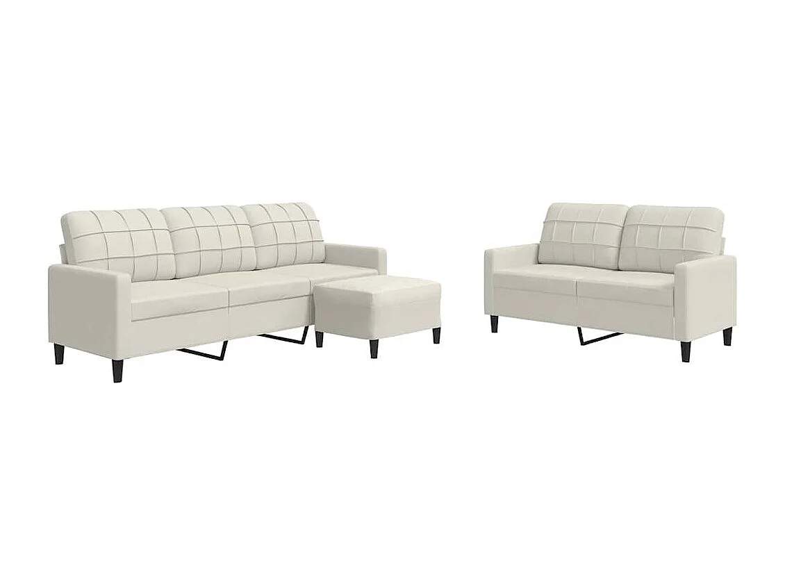 3-tlg. Sofagarnitur mit Kissen Creme Samt