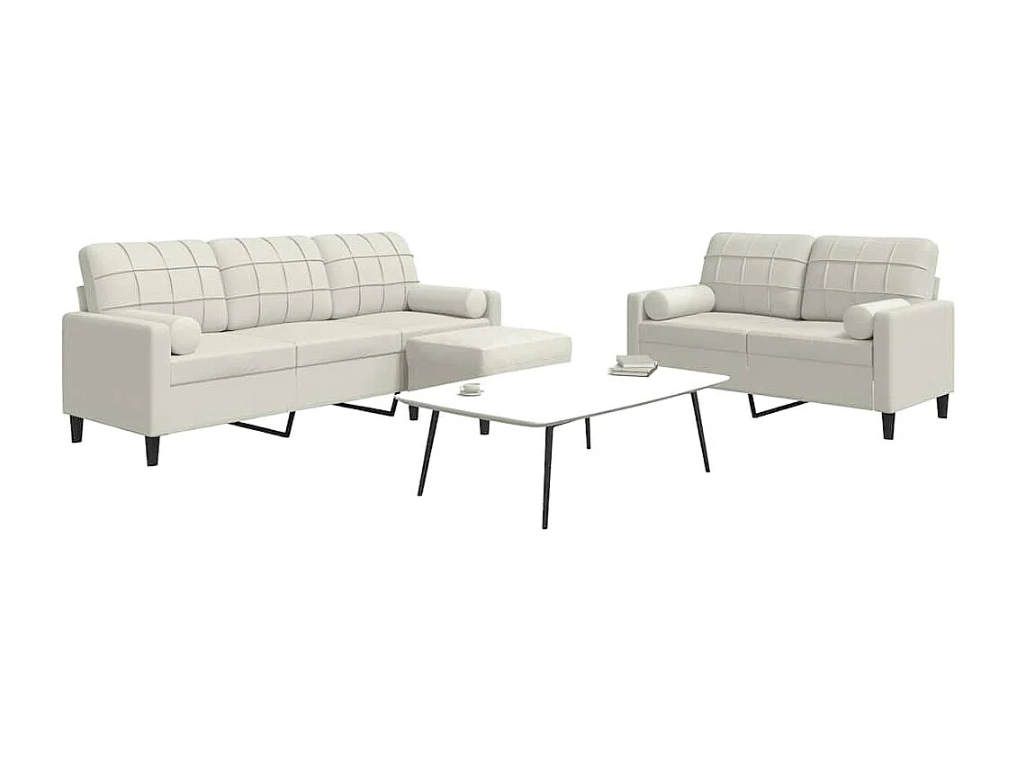 3-tlg. Sofagarnitur mit Kissen und Nackenrollen Creme Samt