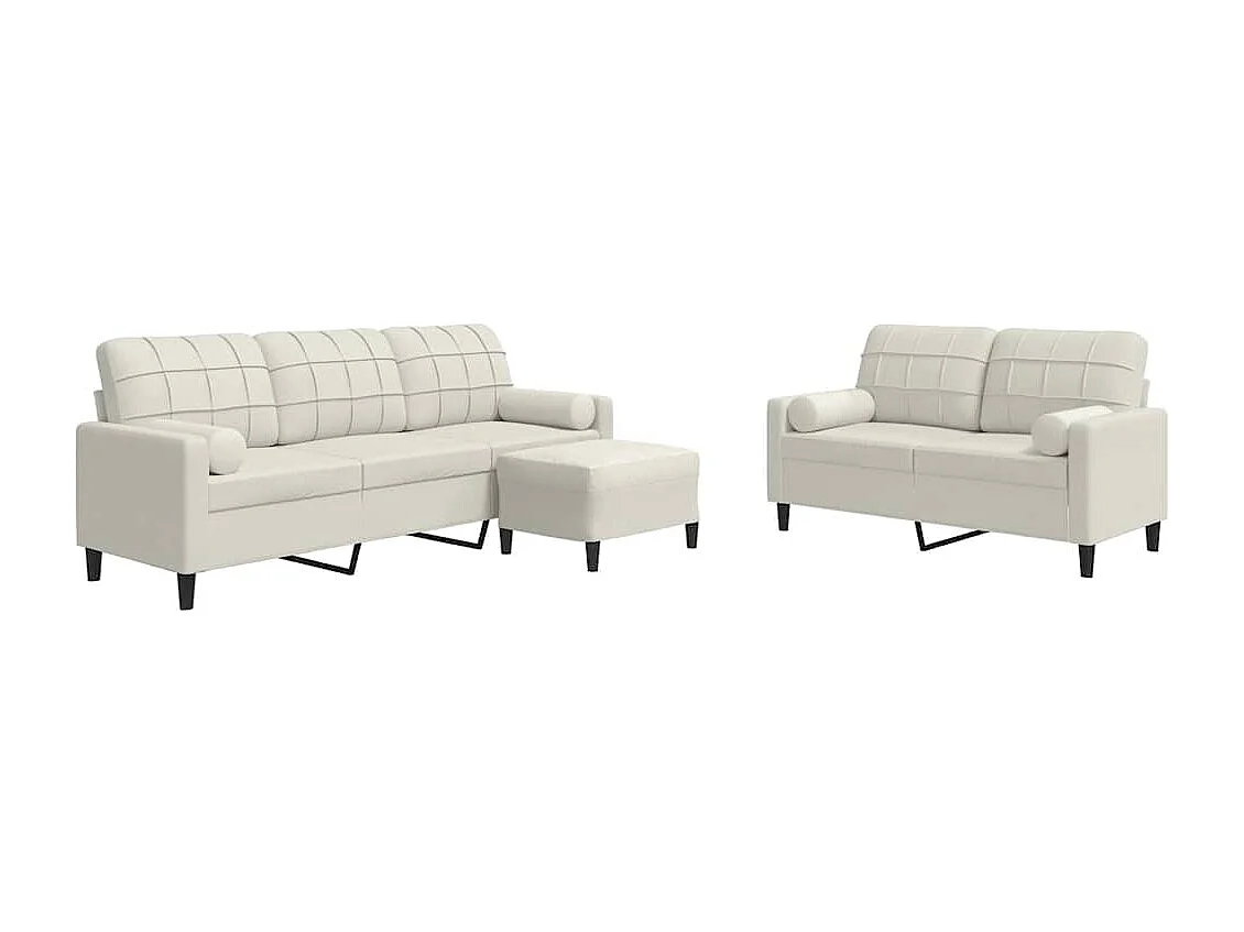 3-tlg. Sofagarnitur mit Kissen und Nackenrollen Creme Samt