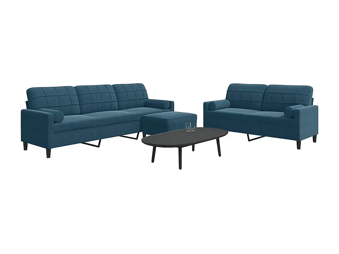 Ensemble de canapés 3pcs et coussins et traversins bleu velours