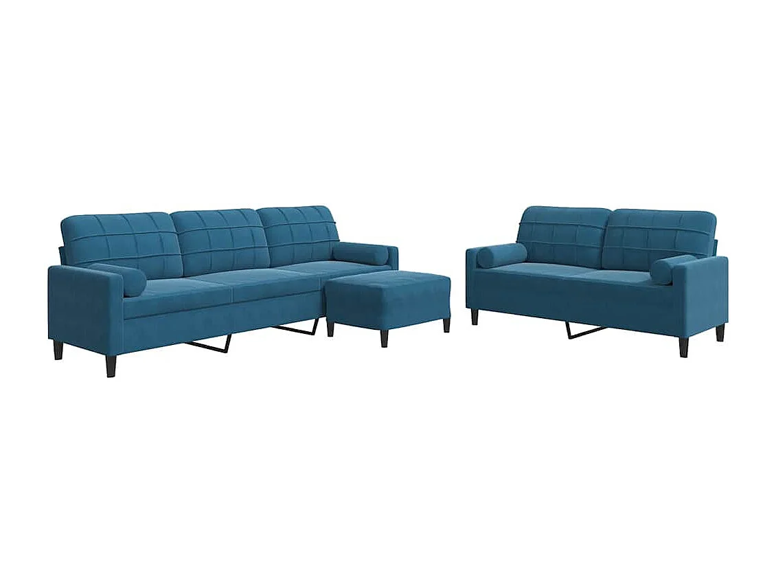 Ensemble de canapés 3pcs et coussins et traversins bleu velours