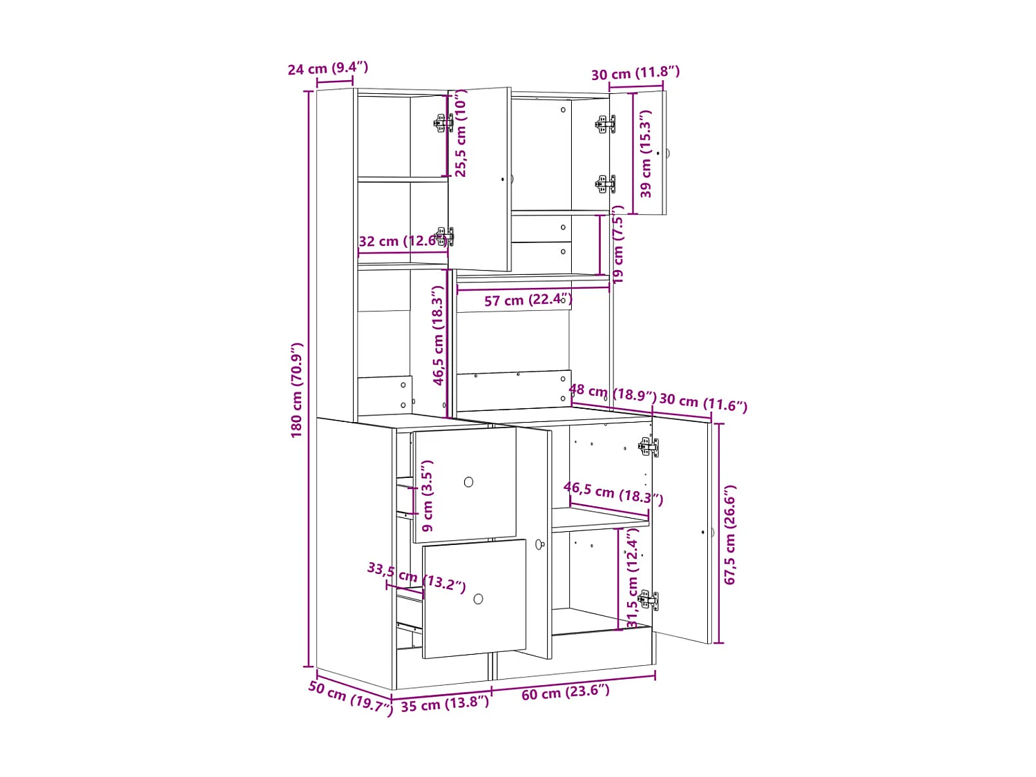 Armoire de cuisine chêne fumé 95x50x180 cm bois d'ingénierie