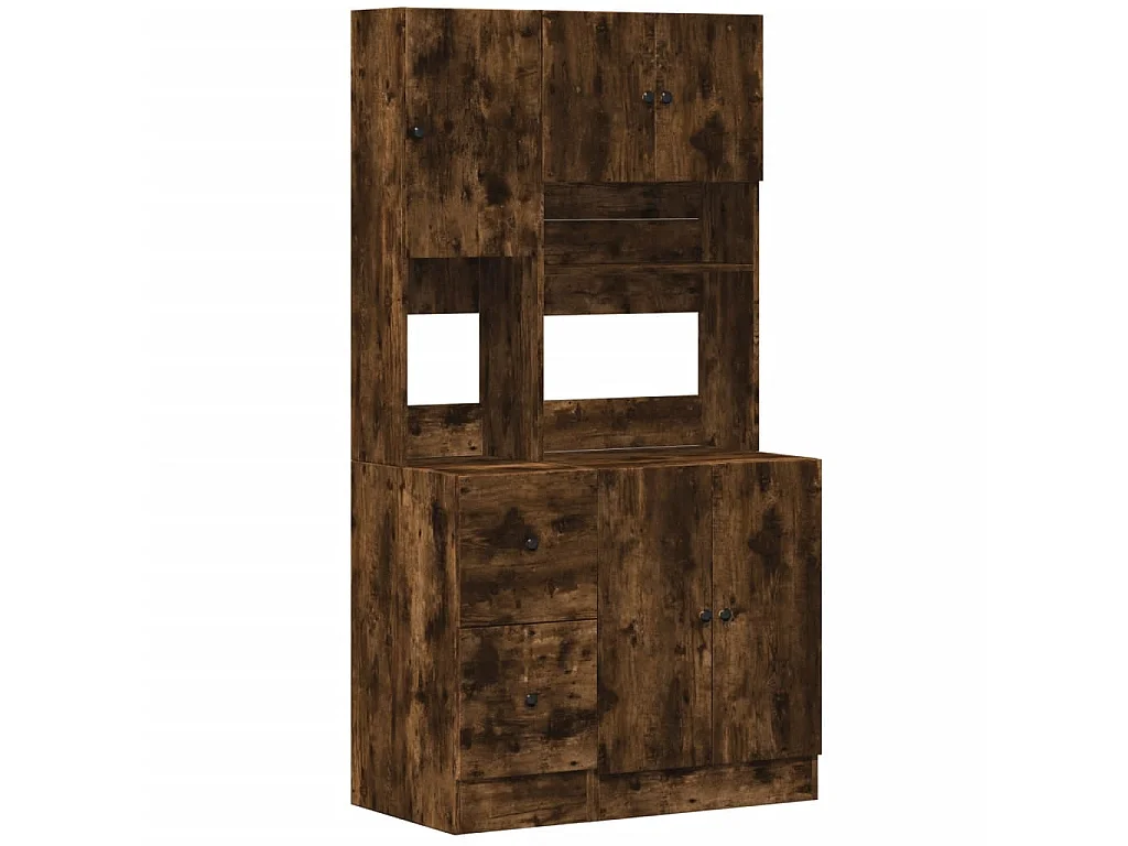 Keukenkast 95x50x180 cm bewerkt hout gerookt eikenkleurig