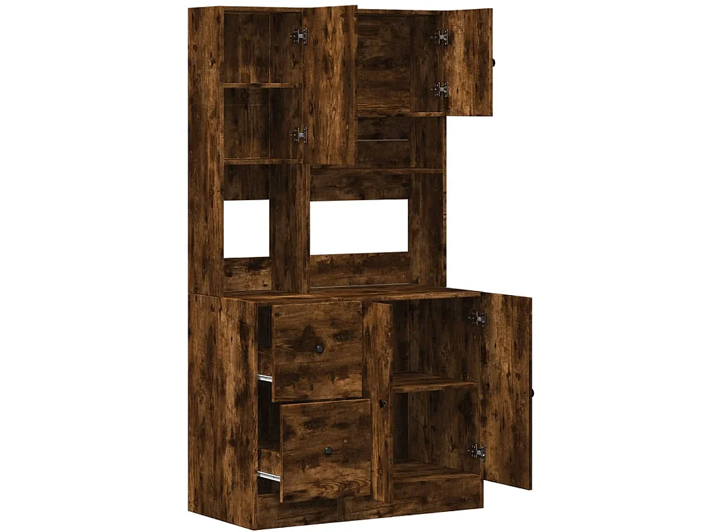 Keukenkast 95x50x180 cm bewerkt hout gerookt eikenkleurig