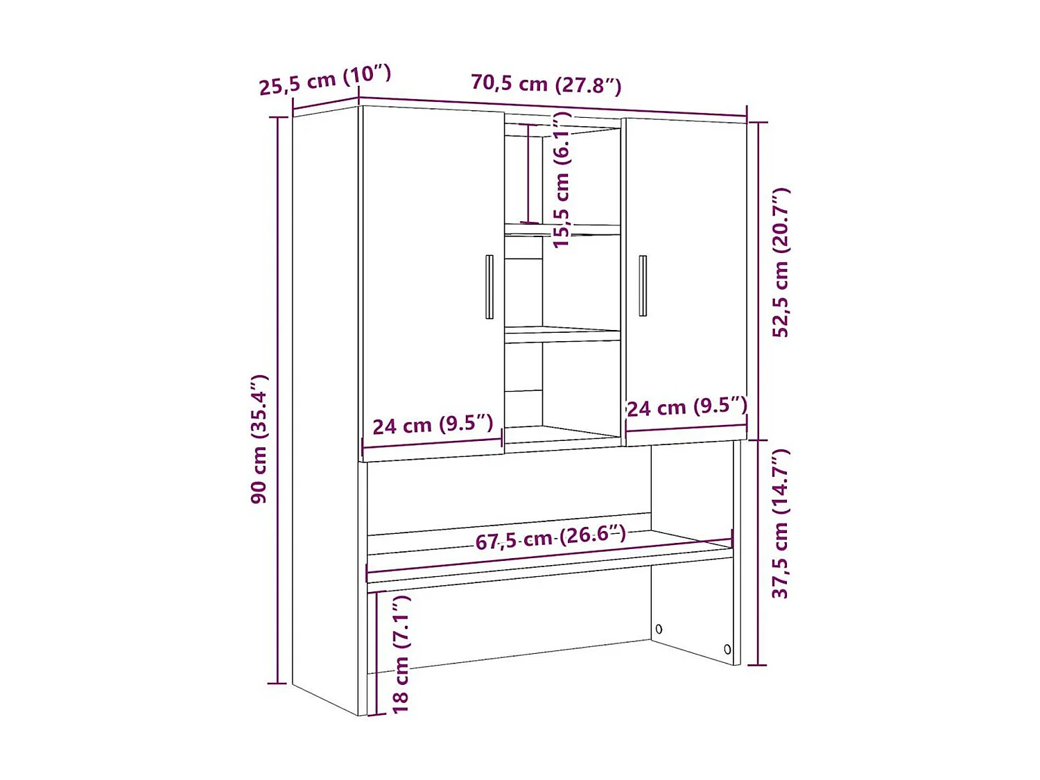 Armario auxiliar Dora 4 estantes + 2 puertas madera 90x70,5x25,5 cm