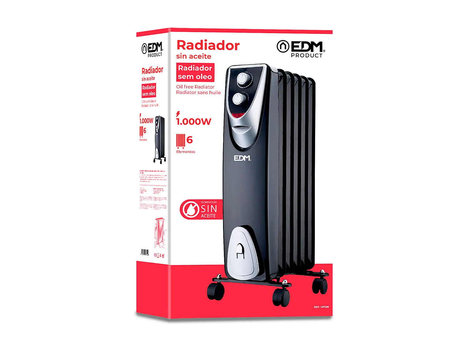 Radiador Black Edition EDM 1000W 6 elementos sin aceite negro