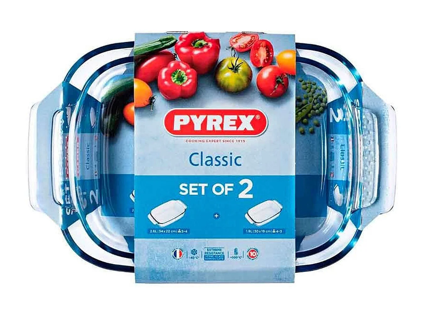 Set de 2 fuentes para horno Classic Pyrex rectangular 1,9L/2,6L