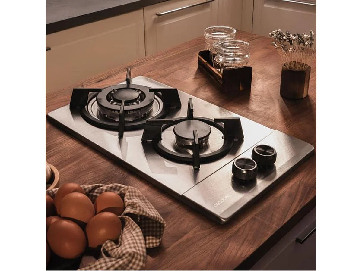 Placa de gas Cecotec Bolero Squad G 2200S 5250W 2 fuegos inox 29 cm