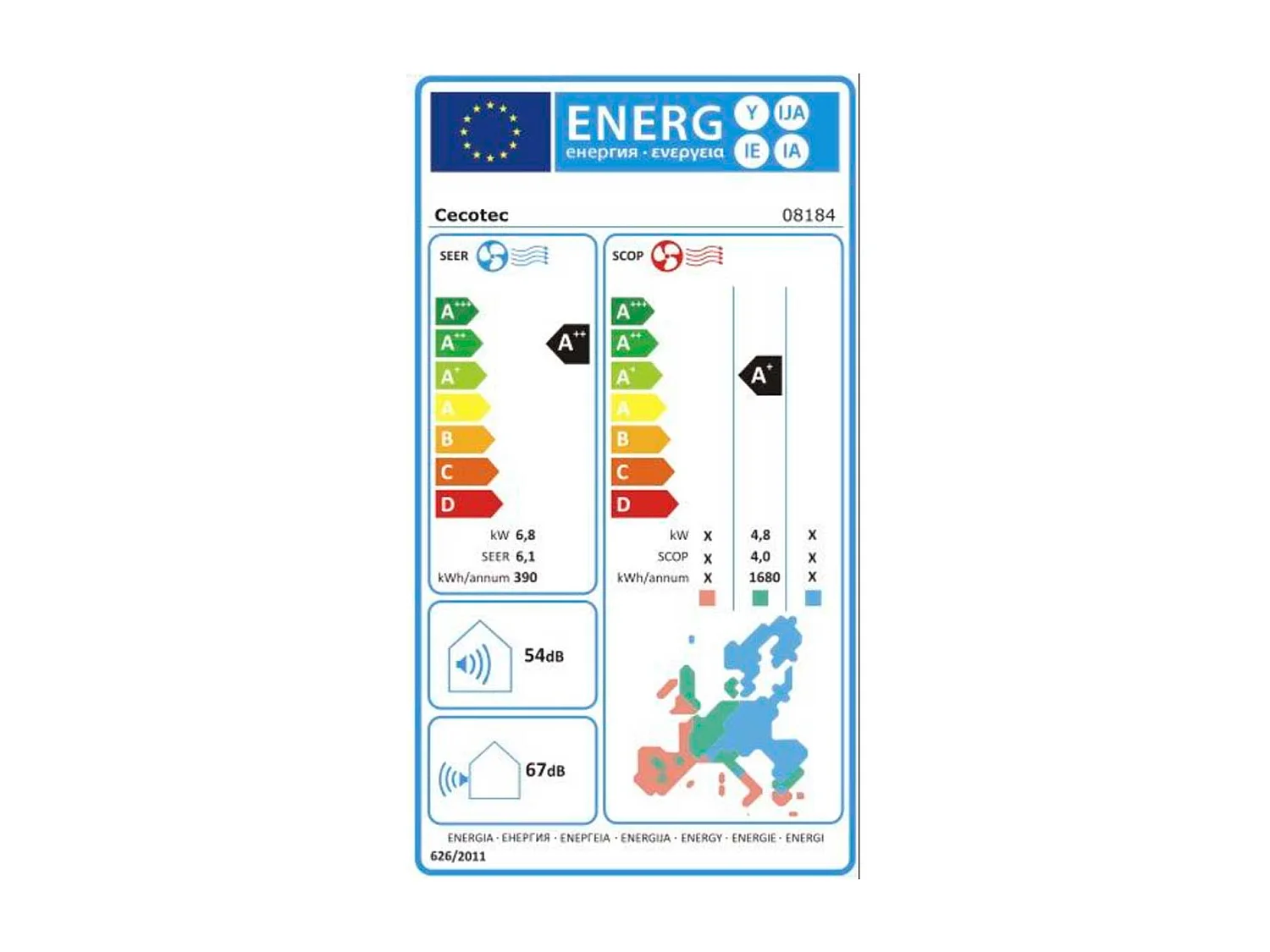 Aire acondicionado split AirClima 24000 Smartfresh 6870/6810W A++ blanco