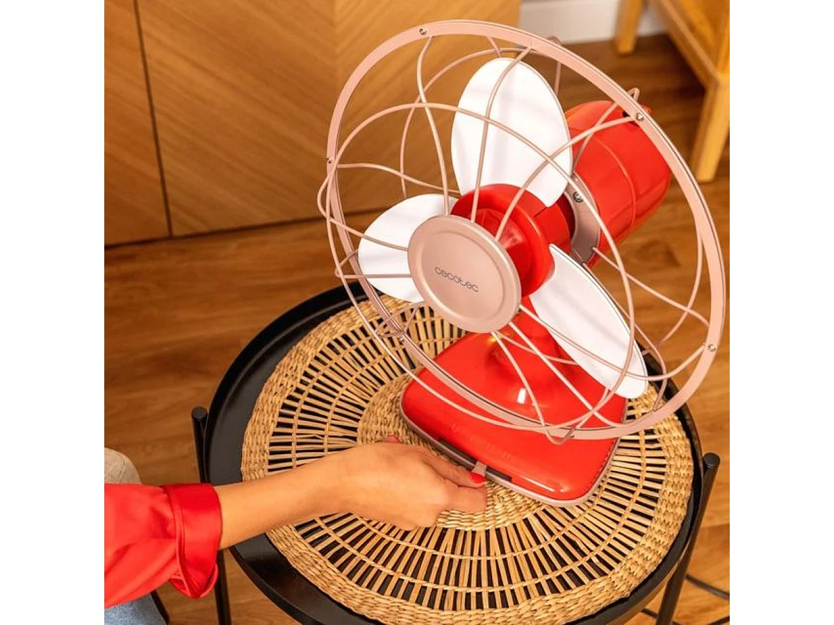 Ventilador de sobremesa Cecotec EnergySilence 1090 RetroDesk Design 40W 3 velocidades orientable rojo Ø30 cm