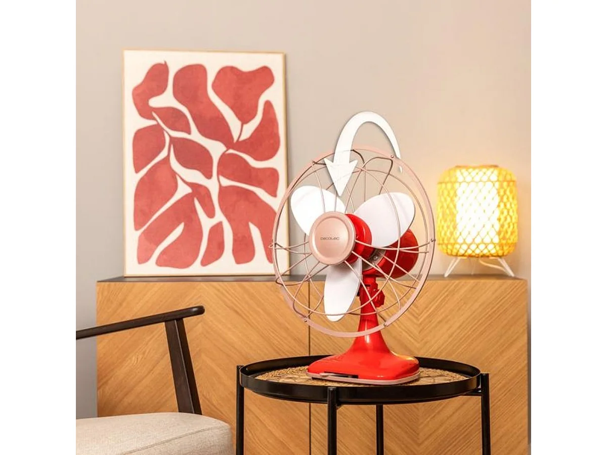Ventilador de sobremesa Cecotec EnergySilence 1090 RetroDesk Design 40W 3 velocidades orientable rojo Ø30 cm