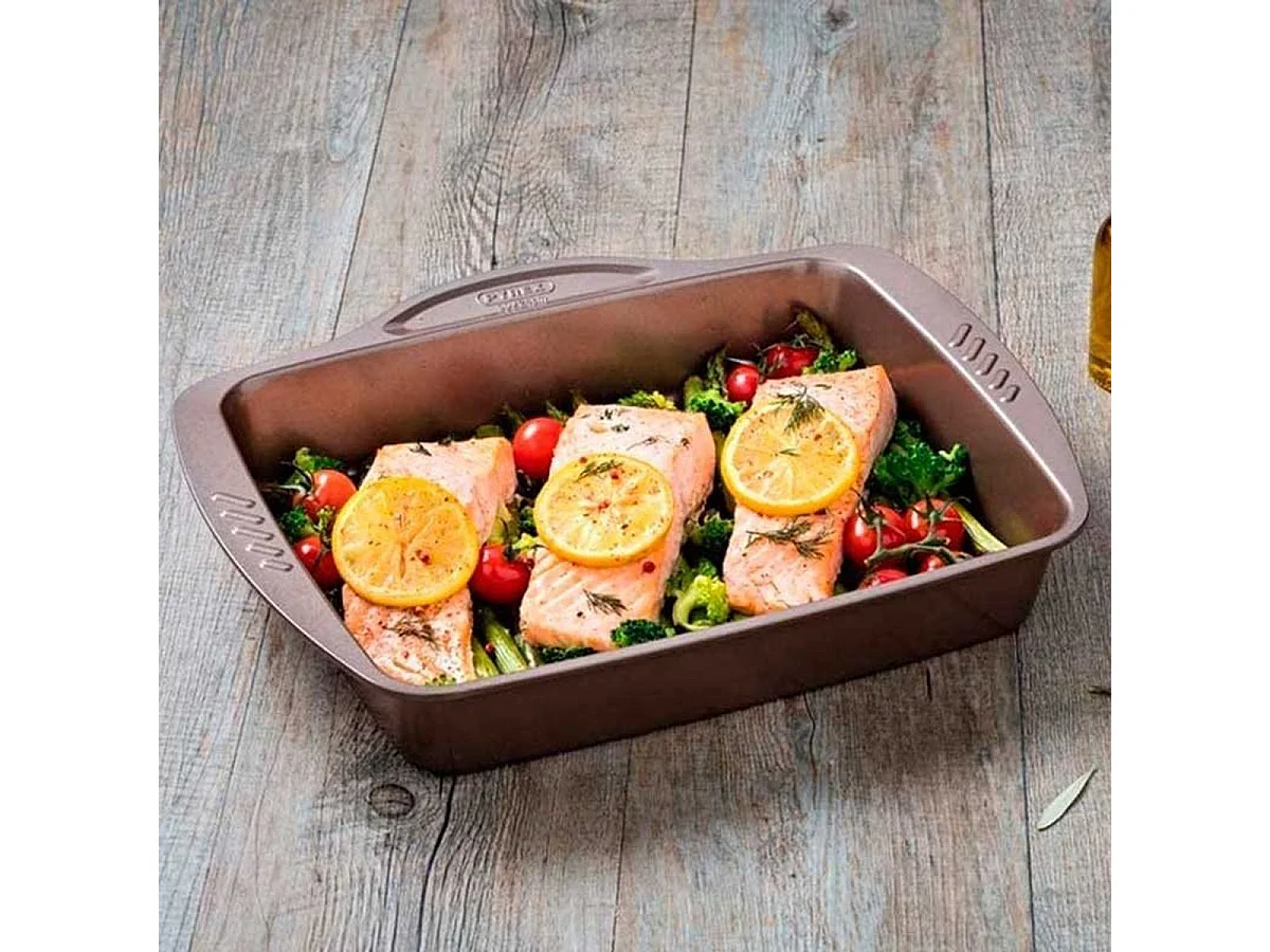 Bandeja honda para horno Asimetría Pyrex antiadherente inox 31x40 cm