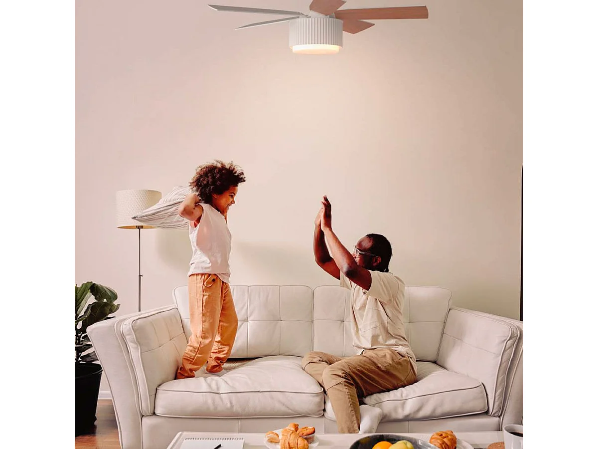 Ventilador de techo Morget 6042W Universal Blue 5 aspas mando a distancia blanco/natural Ø106 cm