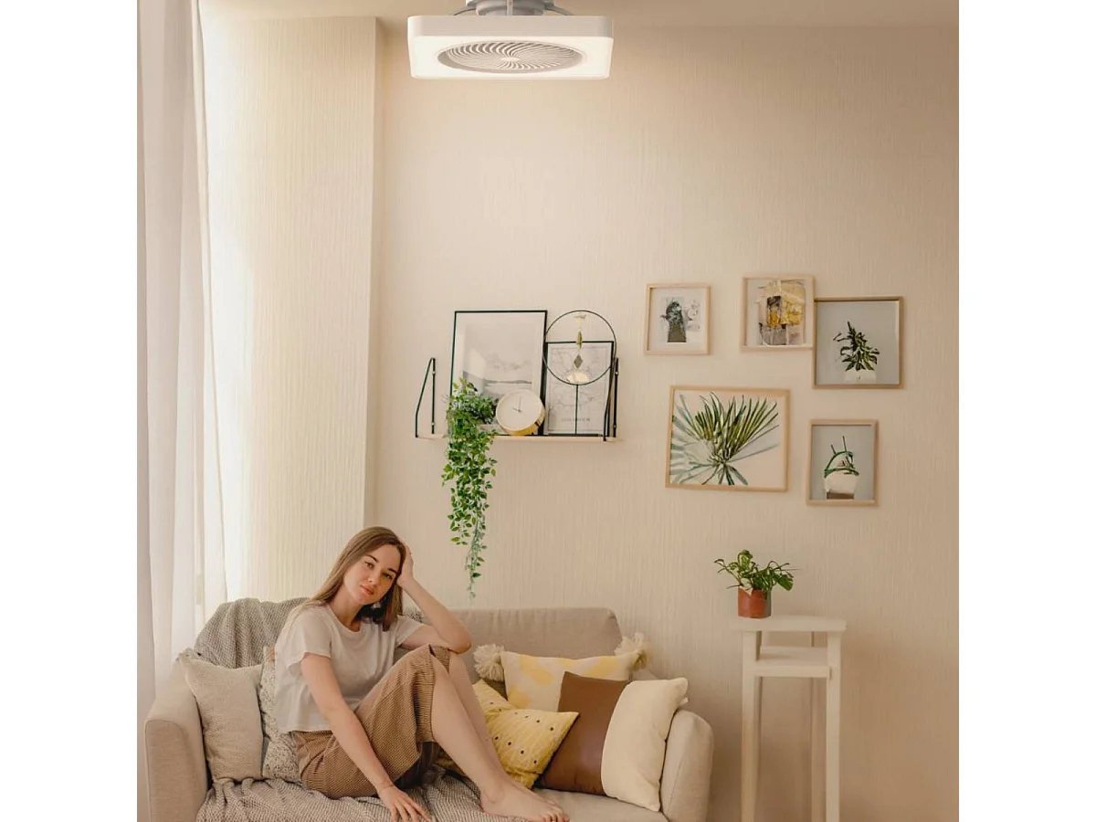 Ventilador de techo Solano 36W aspas ocultas mando a distancia blanco Ø48 cm