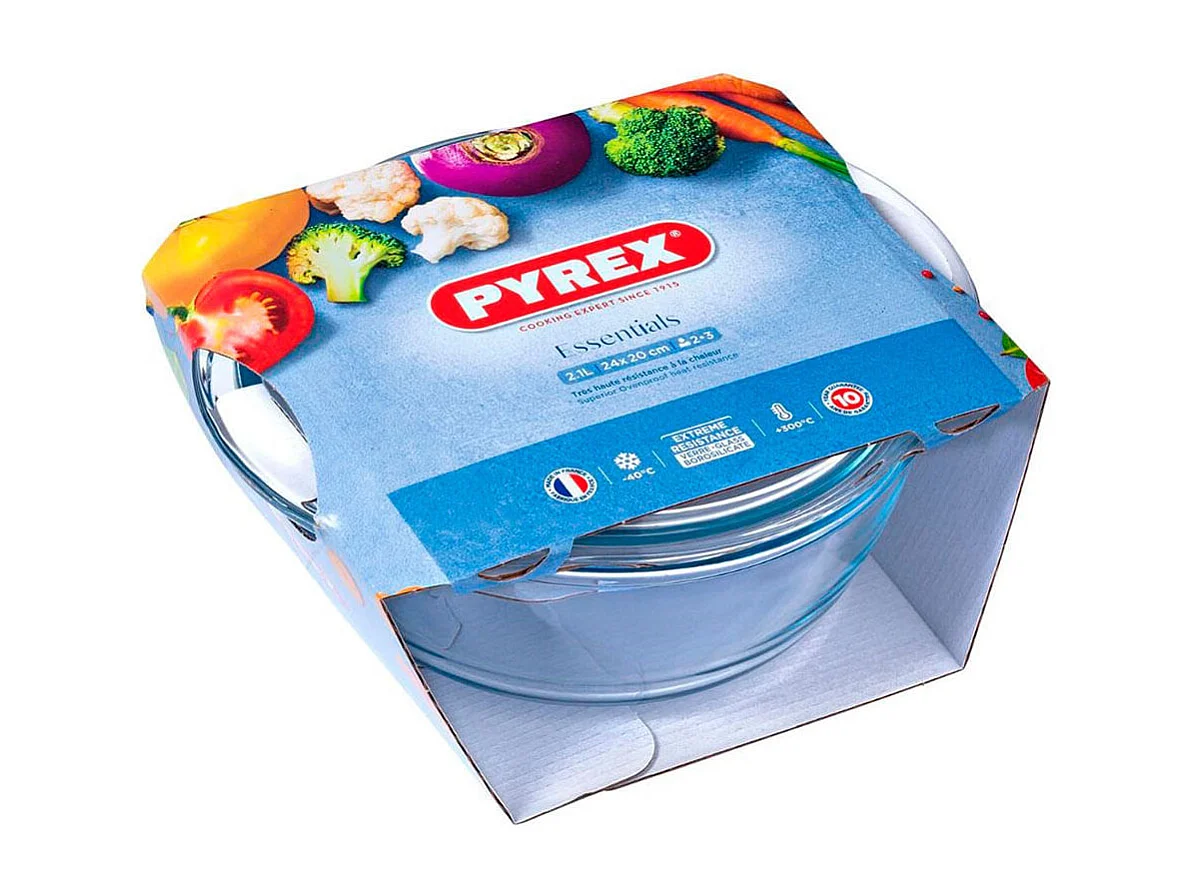 Cacerola de vidrio Essentials Pyrex forma redonda con tapa 2,1L