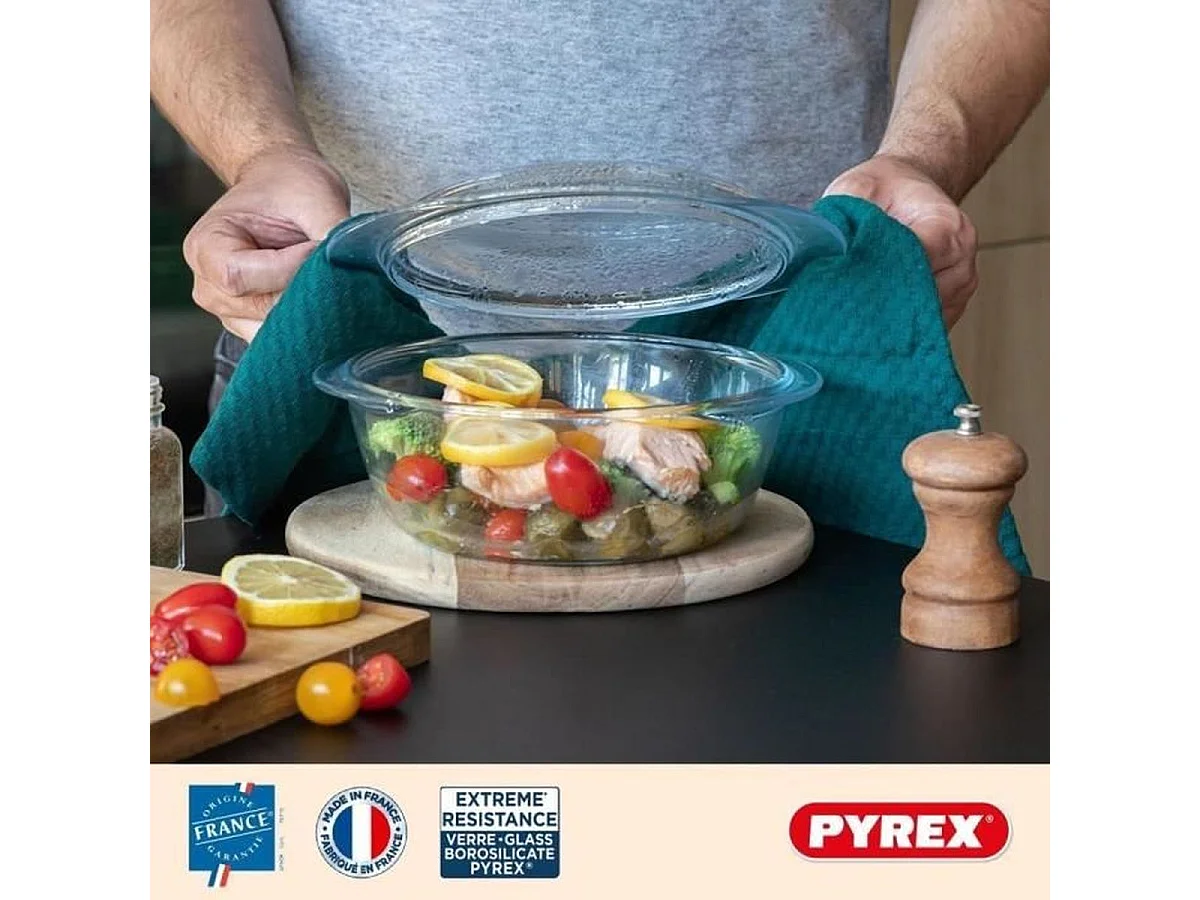 Cacerola de vidrio Essentials Pyrex forma redonda con tapa 2,1L