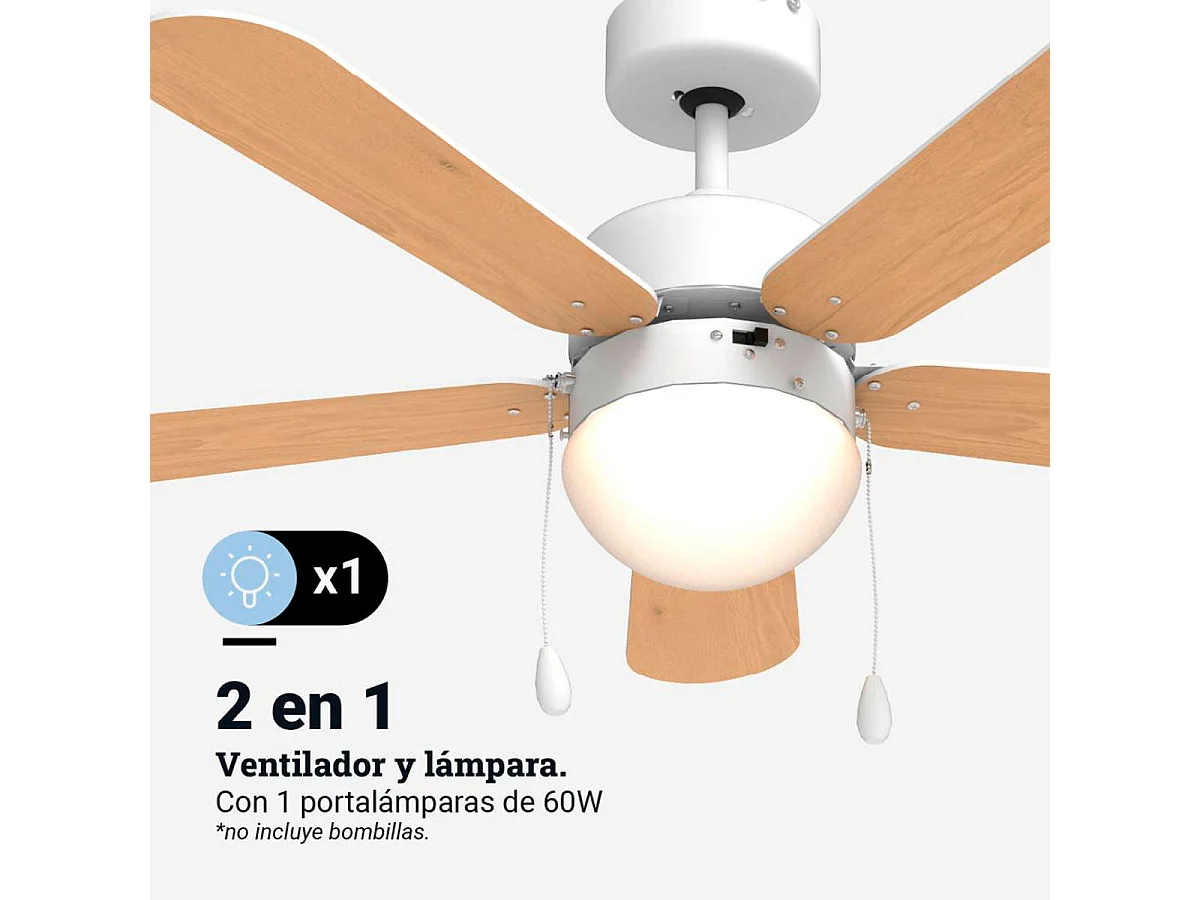 Ventilador de techo Etesios 6042W Universal Blue 50W 5 aspas reversibles blanco/natural Ø106 cm