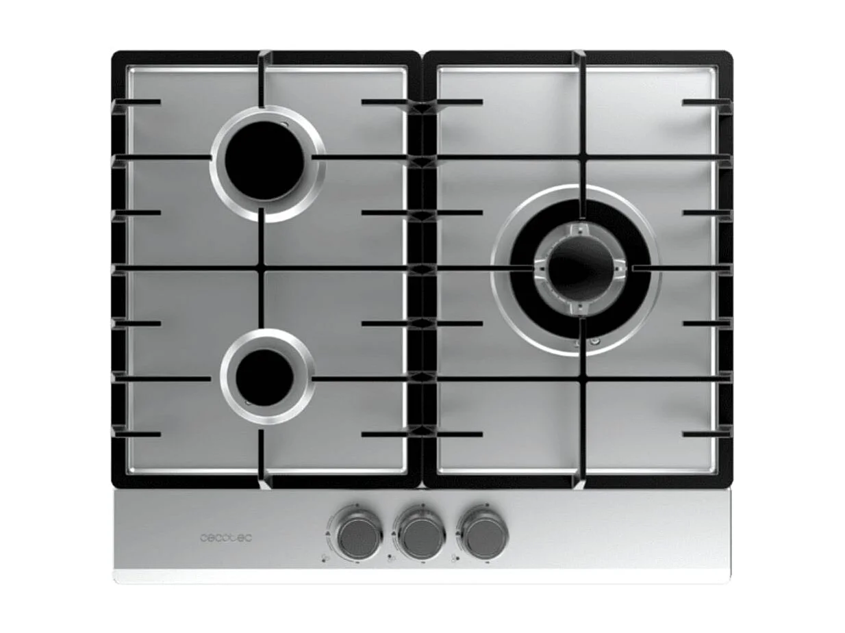 Placa de gas Cecotec Bolero Squad G 3200F 6250W 3 fuegos inox 58 cm
