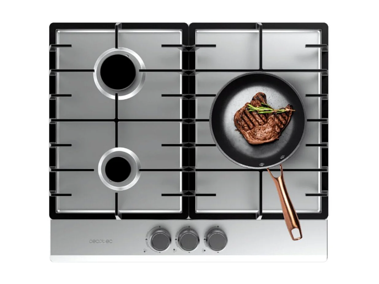 Placa de gas Cecotec Bolero Squad G 3200F 6250W 3 fuegos inox 58 cm