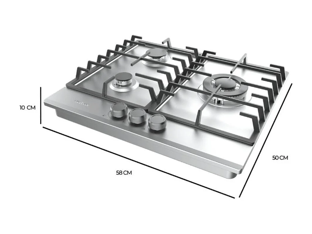 Placa de gas Cecotec Bolero Squad G 3200F 6250W 3 fuegos inox 58 cm