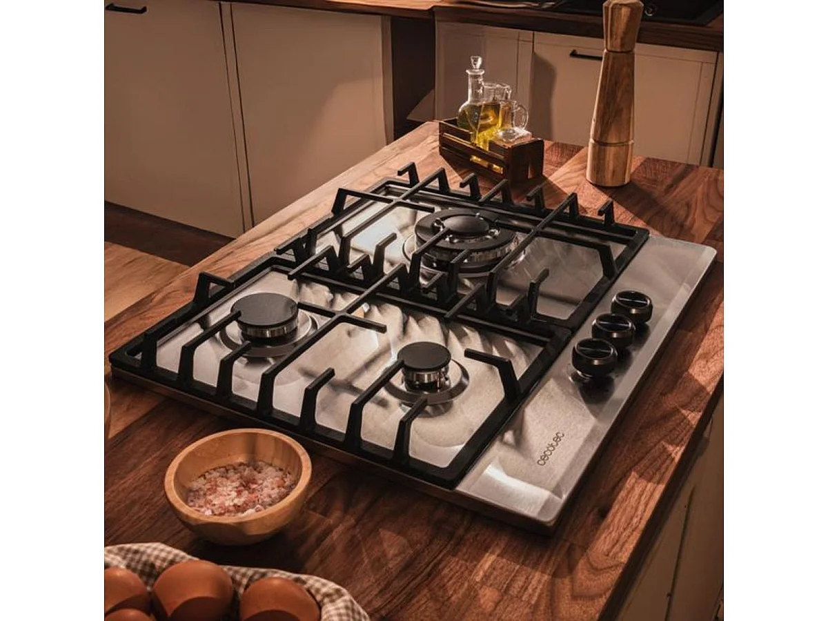 Placa de gas Cecotec Bolero Squad G 3200F 6250W 3 fuegos inox 58 cm