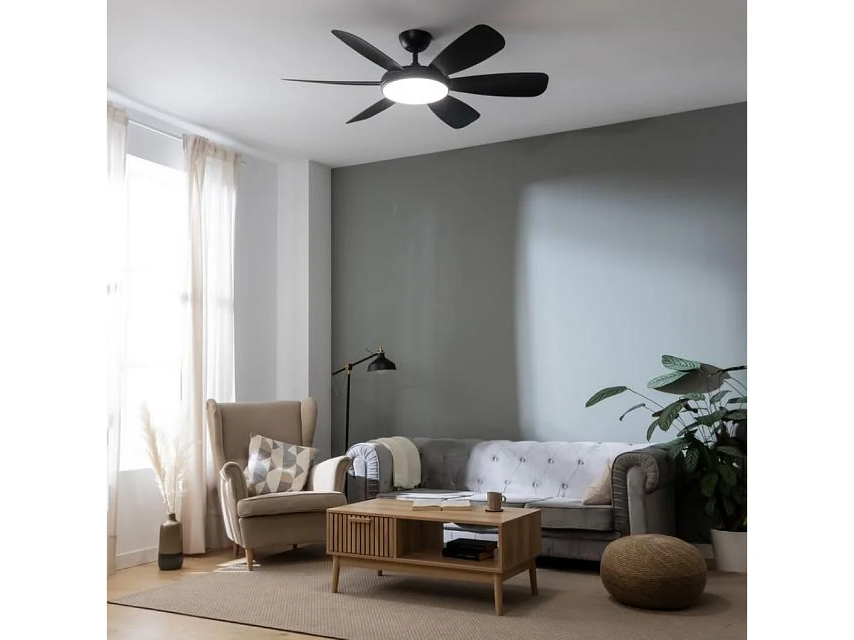 Ventilador de techo EnergySilence Aero 5200 55W 6 aspas con mando a distancia negro Ø132 cm