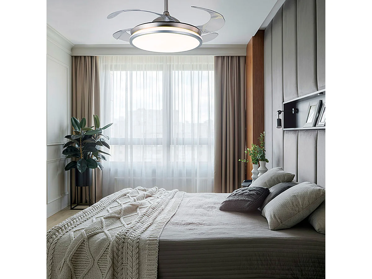 Ventilador de techo Dune Bel Air 72W aspas retráctiles mando a distancia inox Ø108 cm