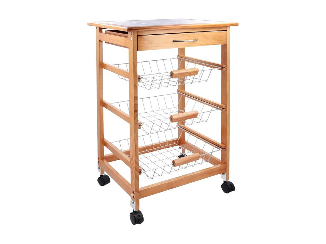 Carrito auxiliar Garbo Quid 3 cestas + cajón natural/blanco 76x47x37 cm