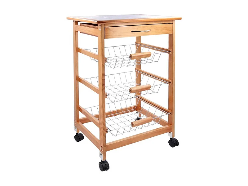 Carrito auxiliar Garbo Quid 3 cestas + cajón natural/blanco 76x47x37 cm