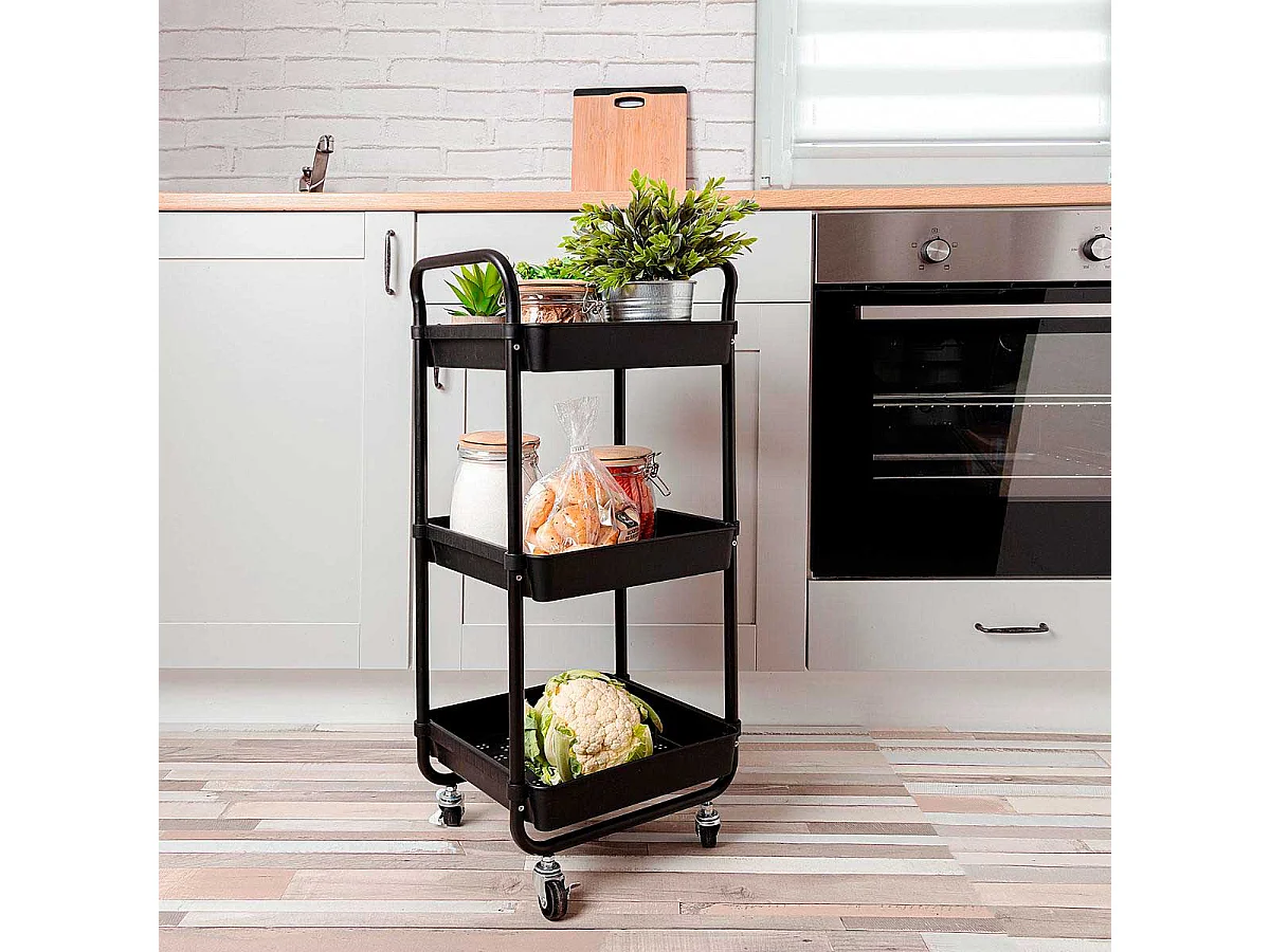 Carrito multiusos Garbo Quid 3 cestas negro 77x34,5x29,5 cm
