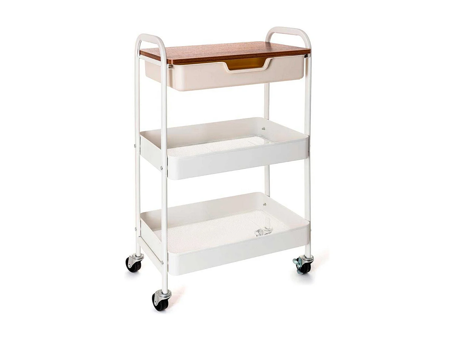 Carrito multiusos Garbo Quid 3 niveles con ruedas blanco/natural 75x46,5x30,5 cm