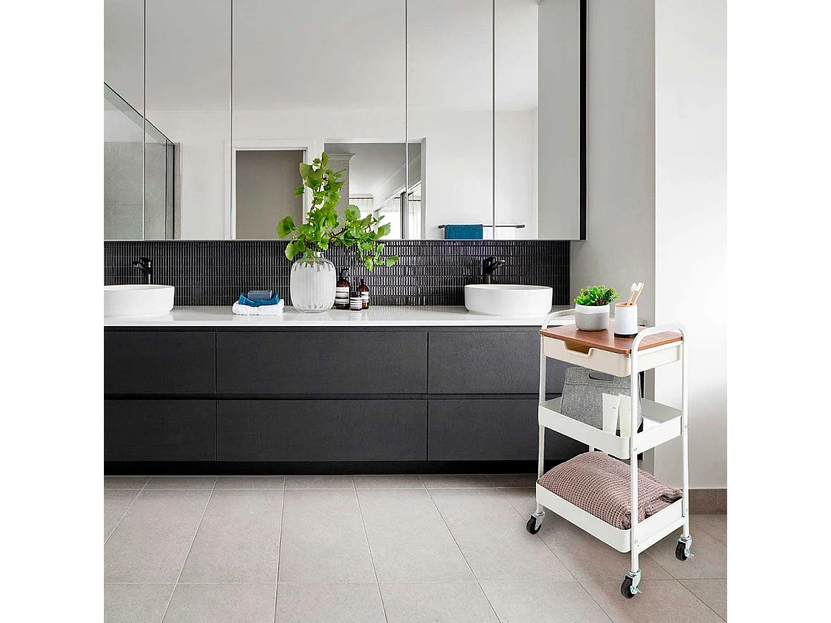 Carrito multiusos Garbo Quid 3 niveles con ruedas blanco/natural 75x46,5x30,5 cm