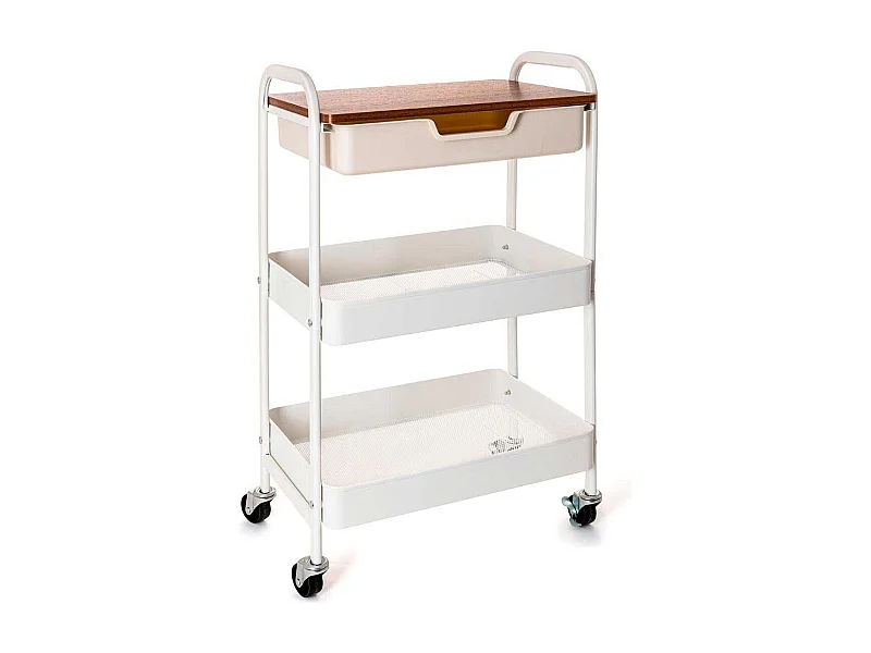 Carrito multiusos Garbo Quid 3 niveles con ruedas blanco/natural 75x46,5x30,5 cm