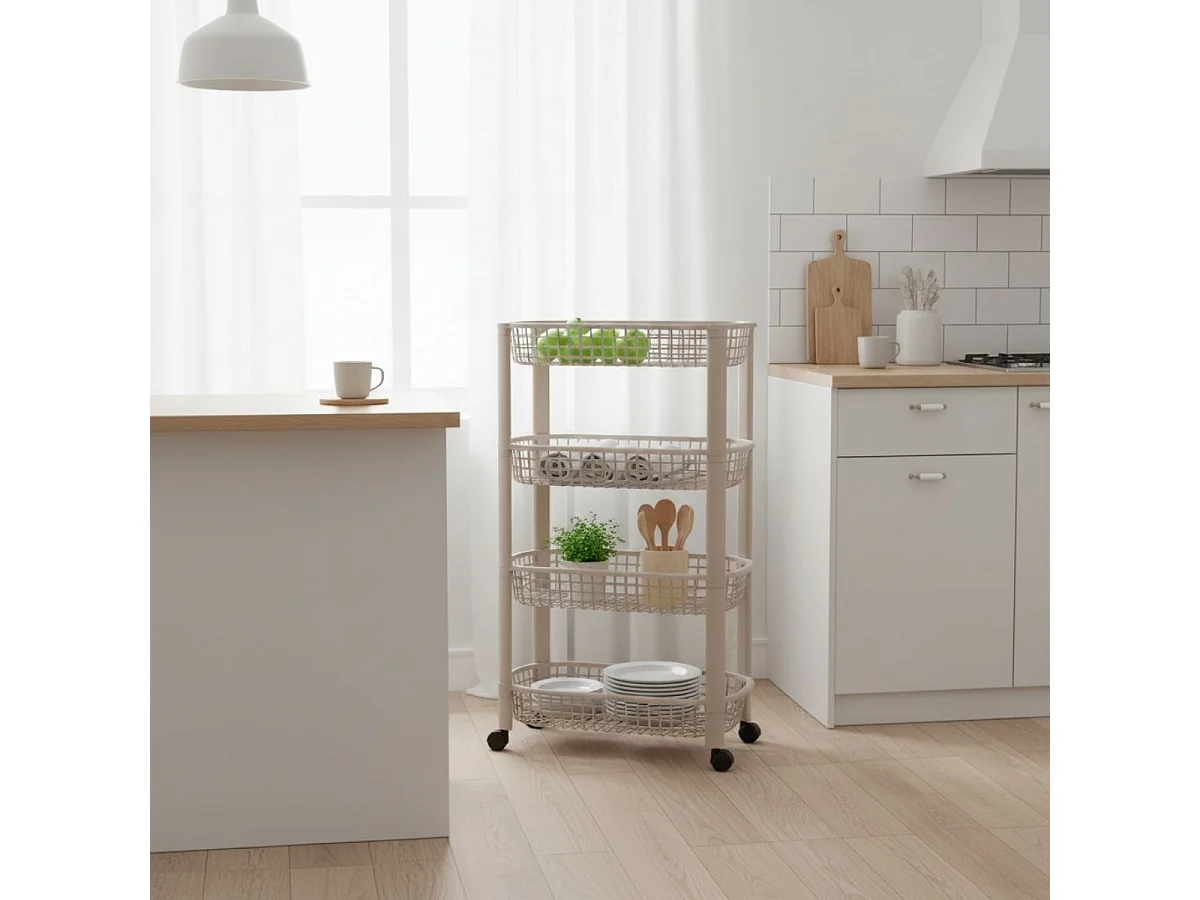 Carrito auxiliar 4 niveles con ruedas beige 78,8x26x46,5 cm