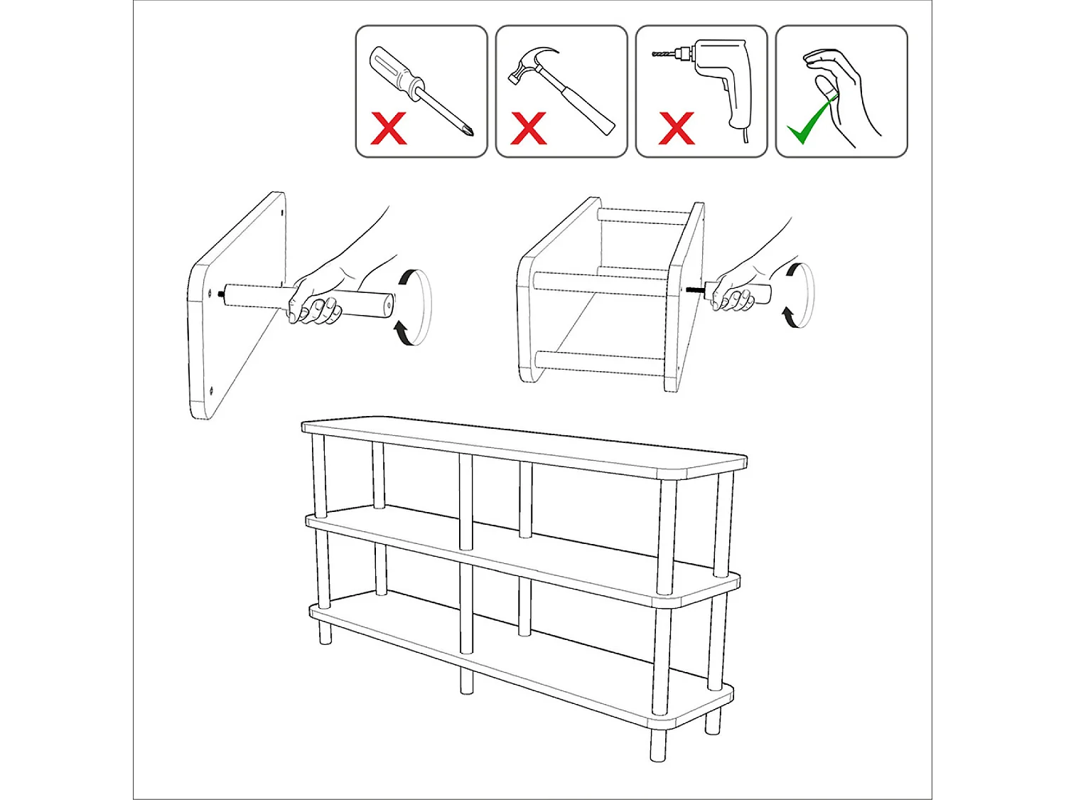 Niedriges Design-Regal SOFIE 180 cm Naturholz und schwarze Füße, 3 melaminbeschichtete Regalböden, werkzeuglose Montage