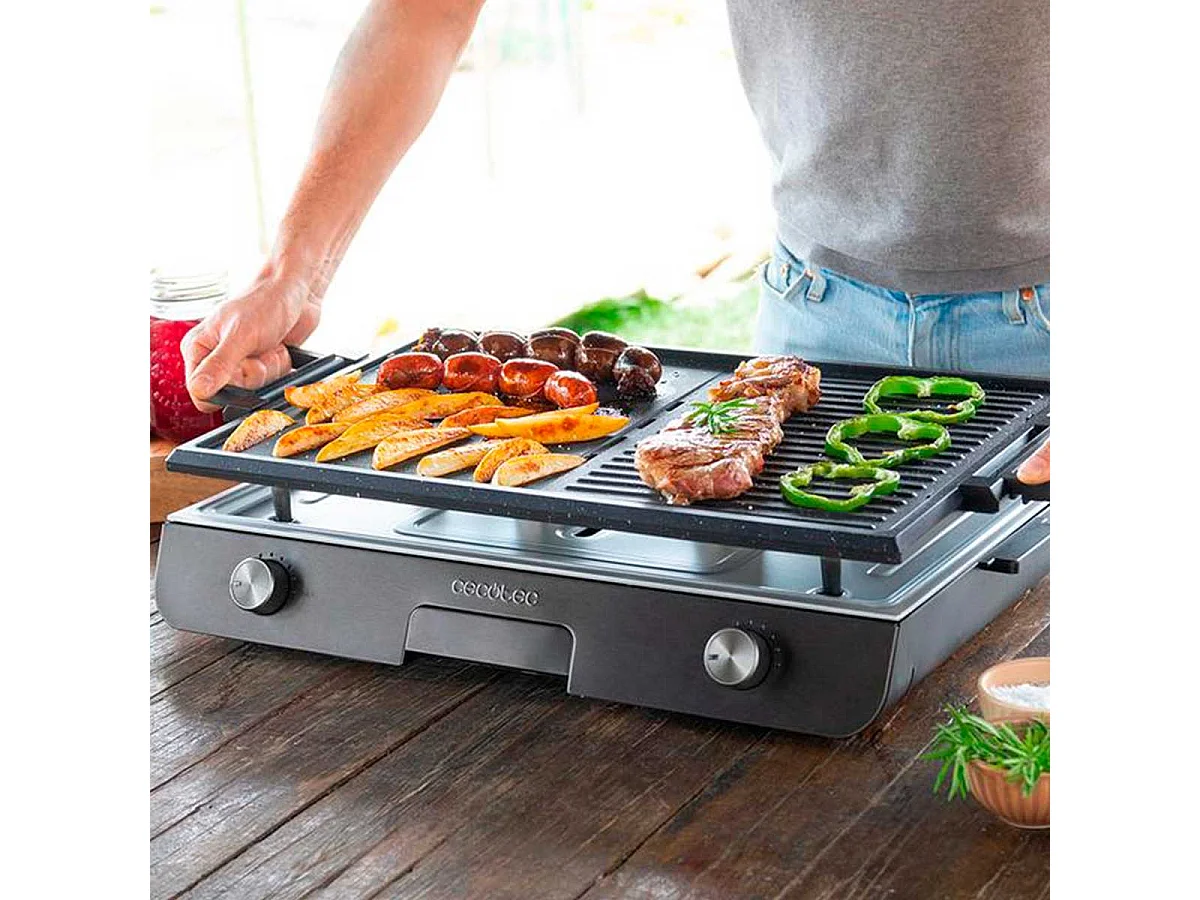 Barbacoa de sobremesa Cecotec PerfectRoast 3000 Inox 3000W 2 zonas mixtas gris