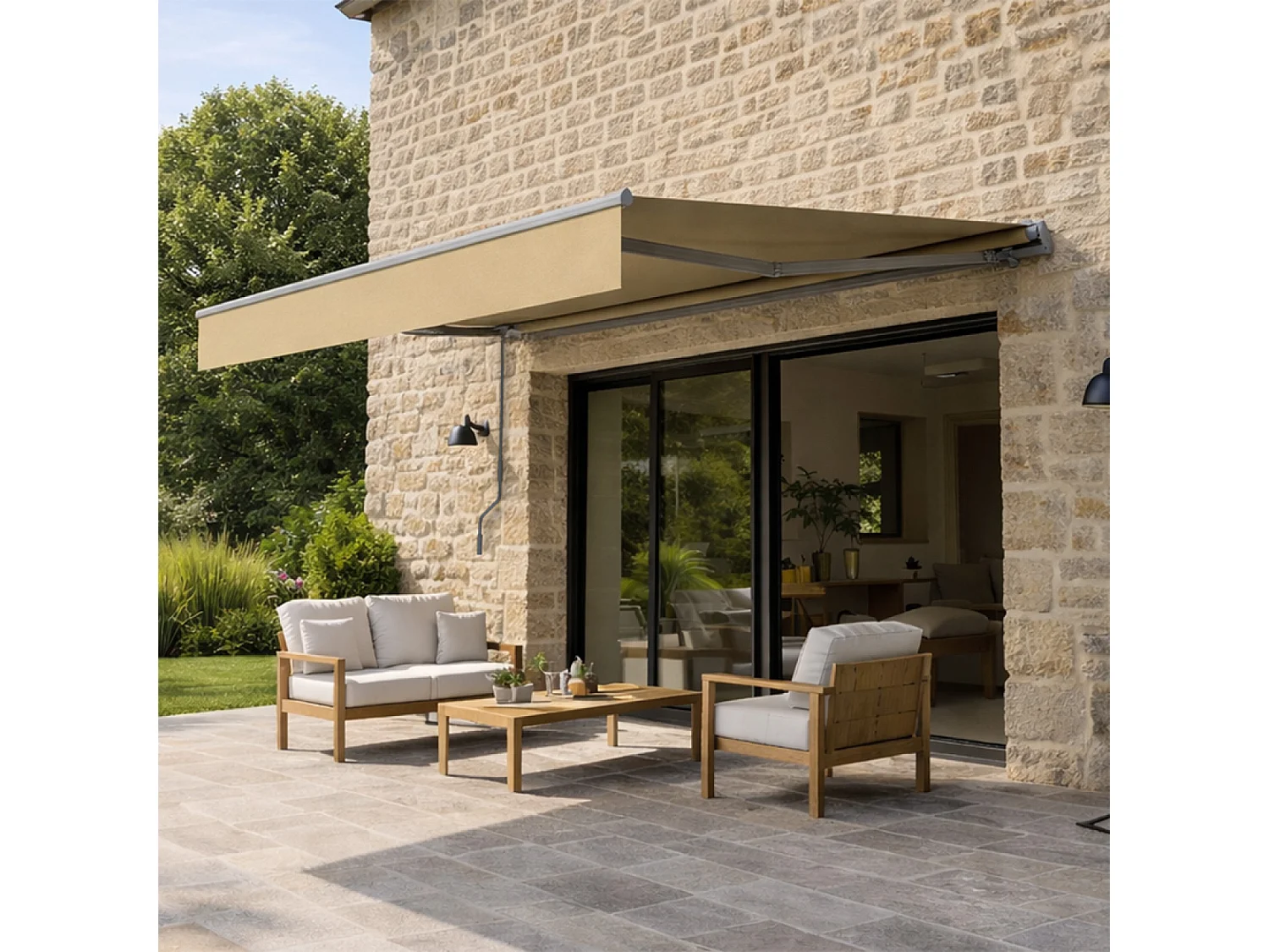 Store banne manuel 2,95 x 2,5 m en aluminium avec toile taupe ADRO
