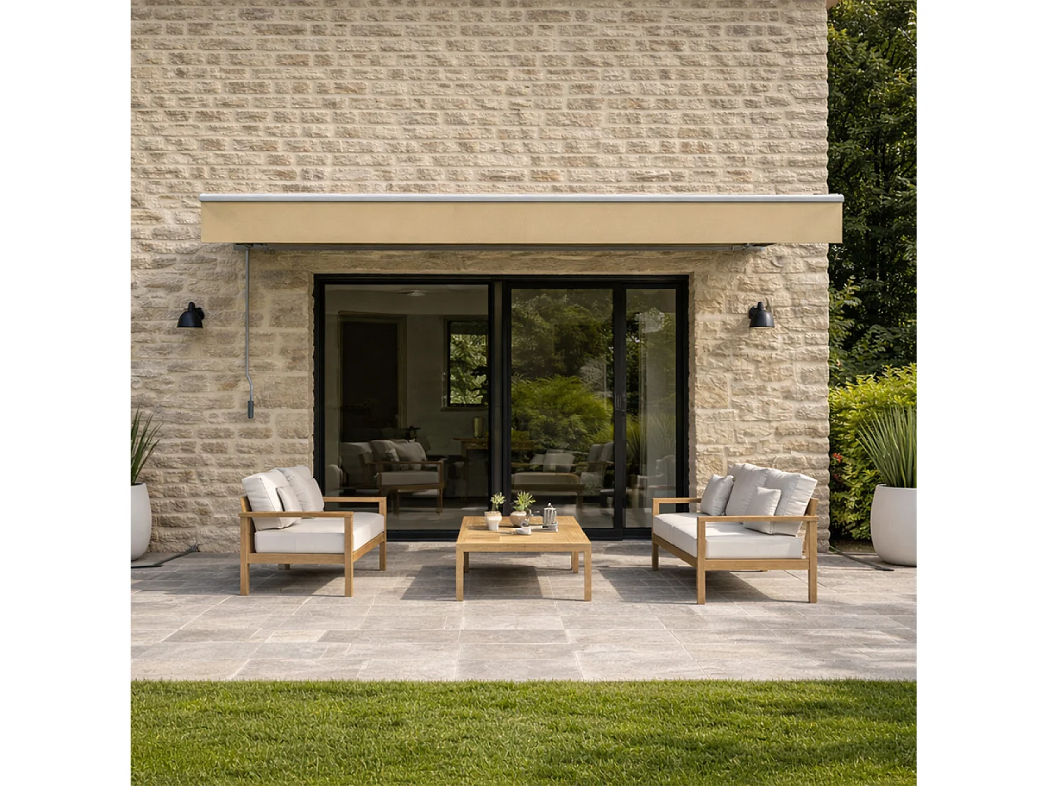 Store banne manuel 2,95 x 2,5 m en aluminium avec toile taupe ADRO