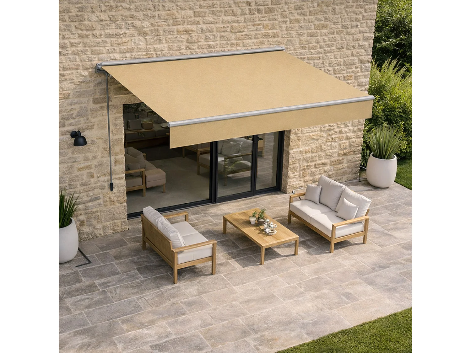 Store banne manuel 2,95 x 2,5 m en aluminium avec toile taupe ADRO