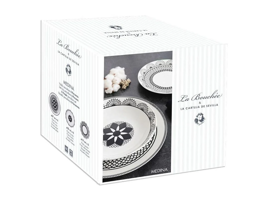 Vajilla Medina La Bouchée 18 piezas 6 servicios porcelana blanco/negro