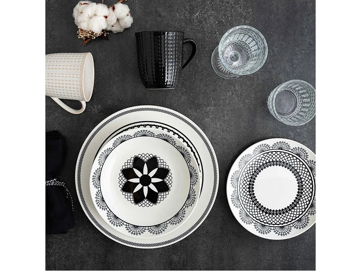 Vajilla Medina La Bouchée 18 piezas 6 servicios porcelana blanco/negro