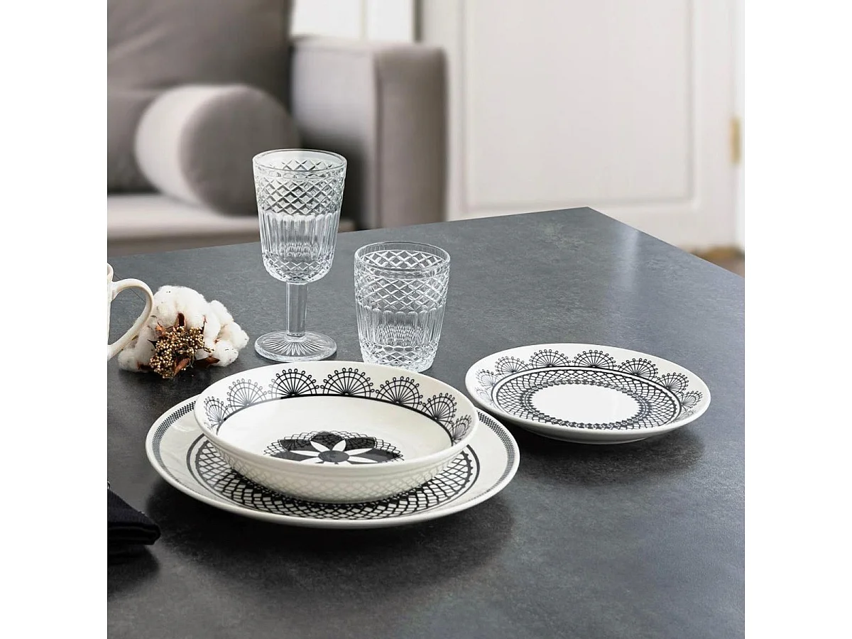 Vajilla Medina La Bouchée 18 piezas 6 servicios porcelana blanco/negro