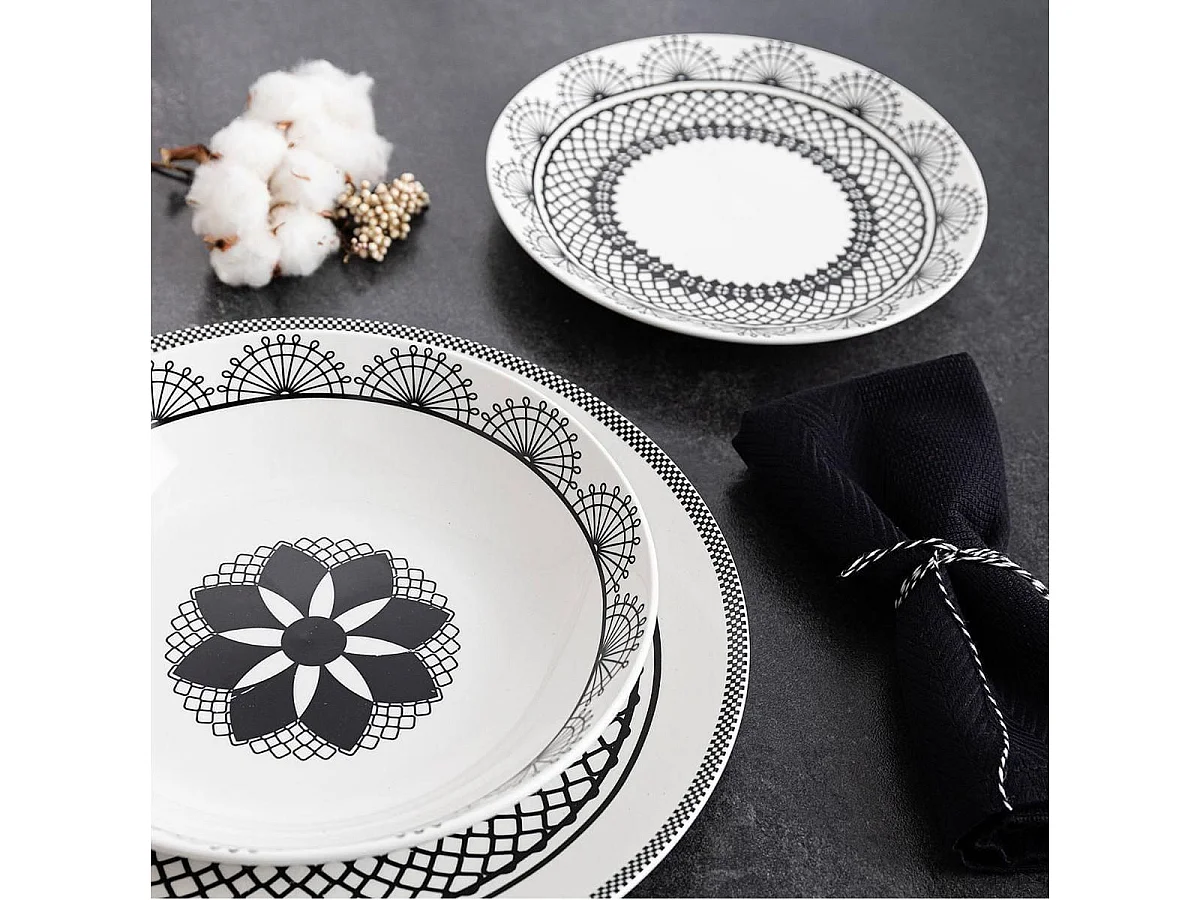 Vajilla Medina La Bouchée 18 piezas 6 servicios porcelana blanco/negro
